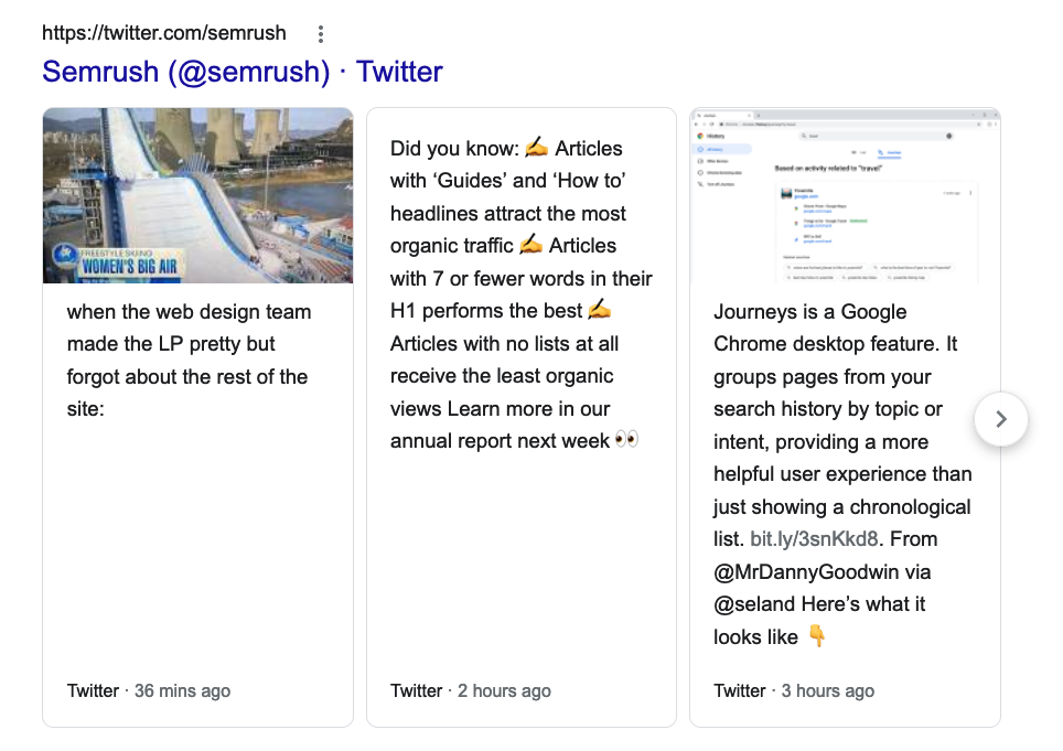 Twitter SERP feature for Semrush